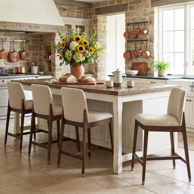 Christopher Knight Home - Clara Modern Wooden Upholstered Counter Stool - Set of 4 - Beige,Walnut