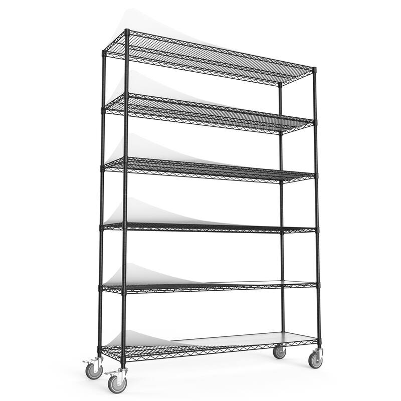 6 Tier 6000 LBS NSF Height Adjustable Metal Garage Storage Shelves - Black