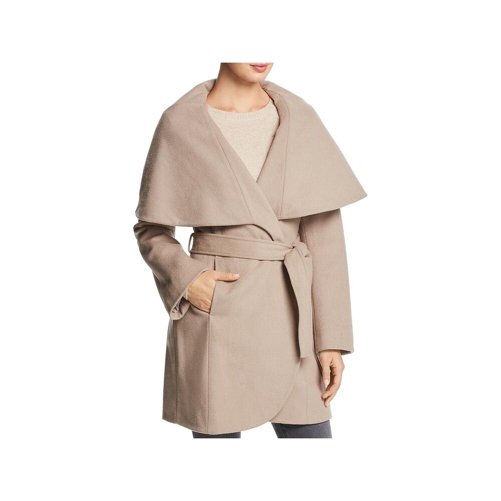 t tahari wool blend belted wrap coat