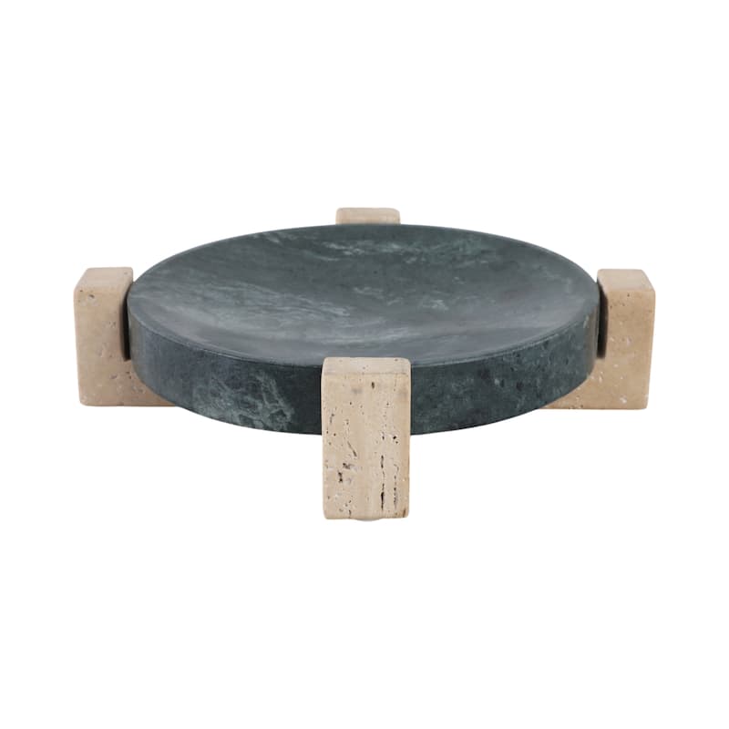 Marble Stone Decorative Tray Geometric Base Sleek Glam Modern - 12" x 12" x 3"