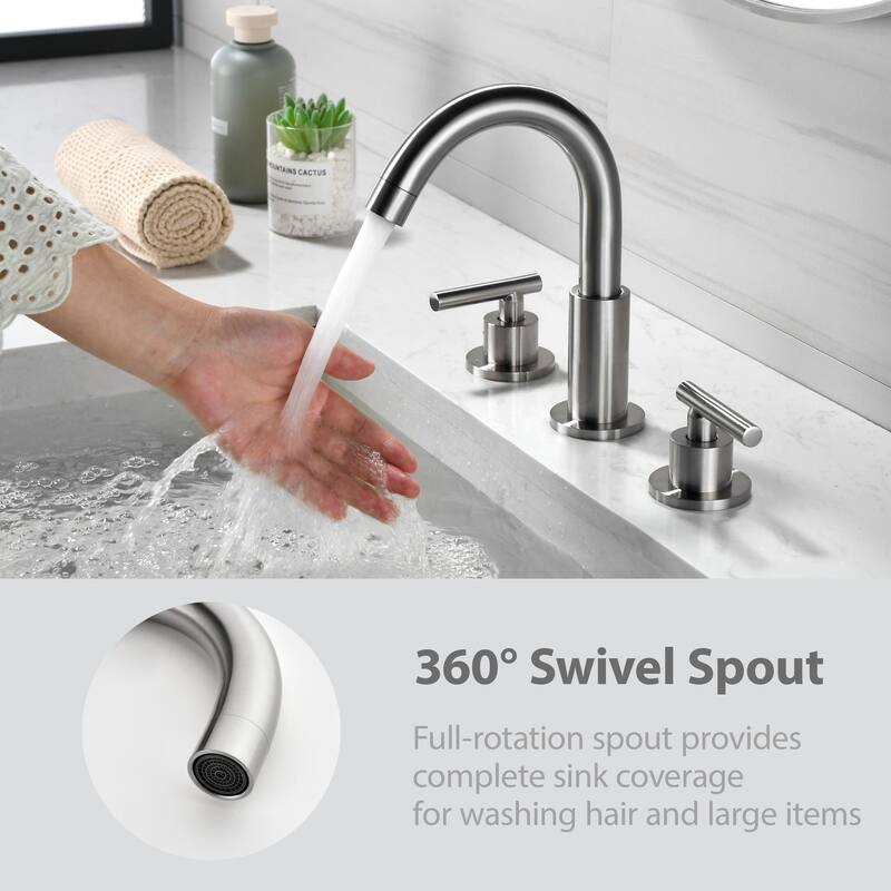 Modland Widespread 3-Hole Bathroom Faucet, 500K Cycle Ceramic Cartridge, 360 Swivel Spout & CEC Certified (Black/Gold/Nickel)