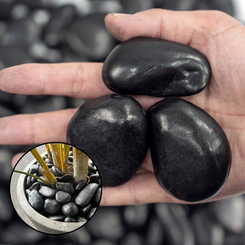 Anmytek Polished Black River Rocks, Smooth Glossy Pebbles for Vases, Candle Holders, Potted Plants, Garden Pathways - Black