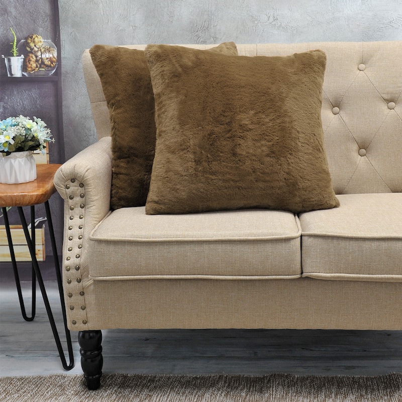 Decorative Solid Fauxfur Square Pillow Covers set of 2, NO INSERT - Otter