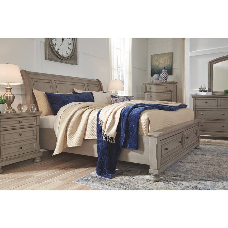 Lettner Light Gray Sleigh Bed with Storage