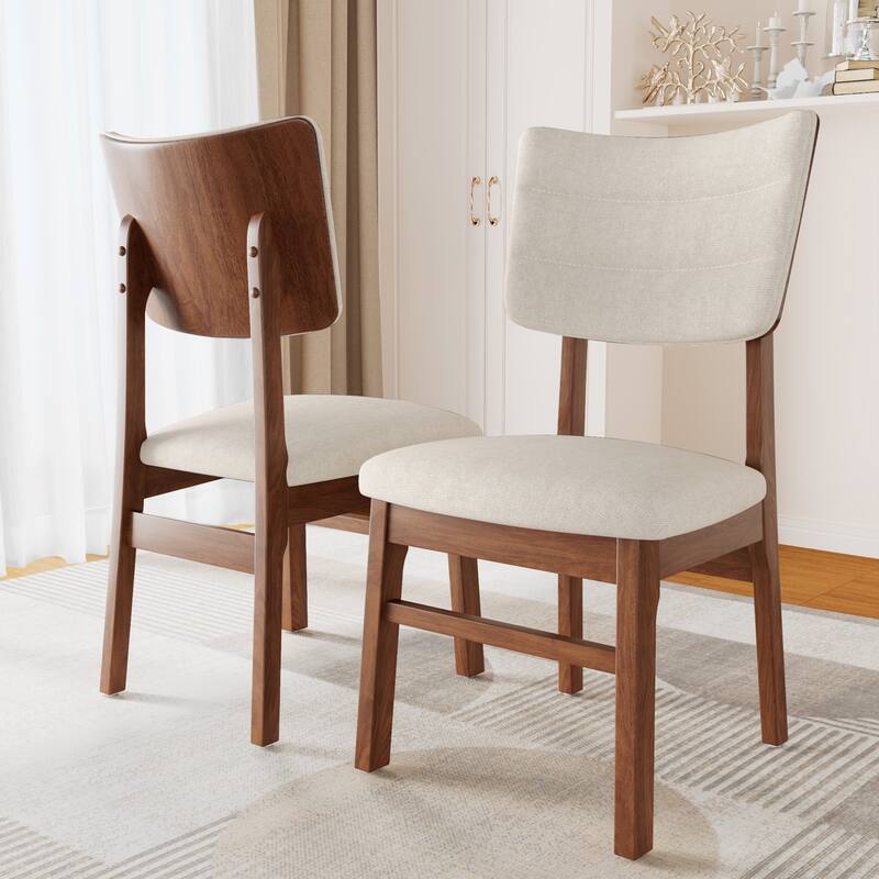 Set of 4 Ergonomic Mid-Century Dining Chairs - Beige,Brown