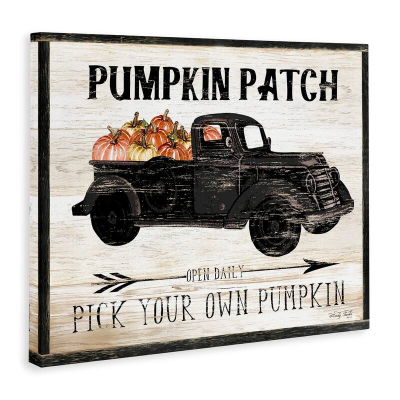 Stupell Pumpkin Patch Farm Sign Fall Harvest Picking Canvas Wall Art - Black