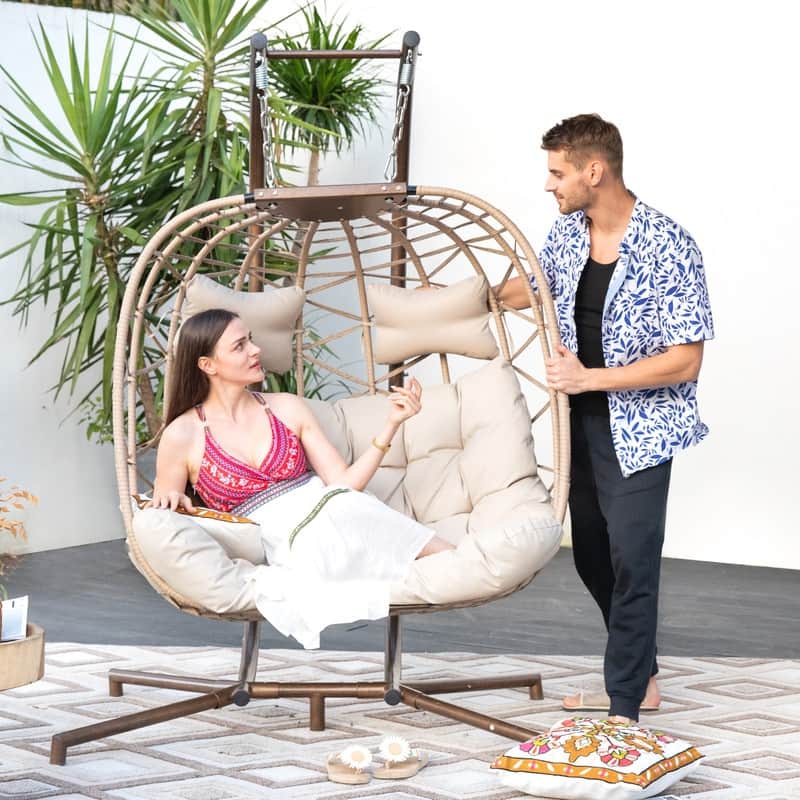 FINCATI Outdoor Oversized Double Egg Chair Swing, 700 lbs Double Egg Chair Outdoor, 2 Person Egg Chair Swing, Hanging Egg Chair