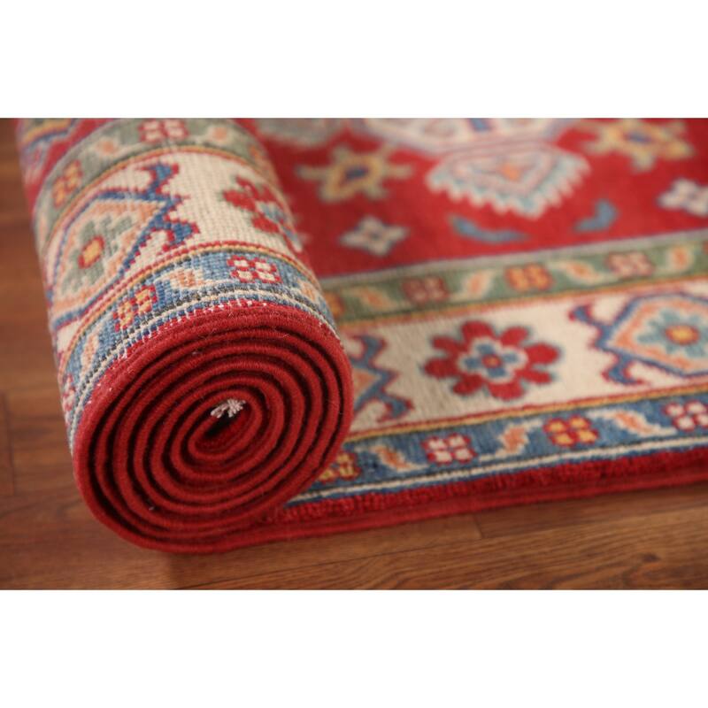Geometric Kazak Runner Rug Handmade Oriental Wool Carpet - 2'8" x 7'9"