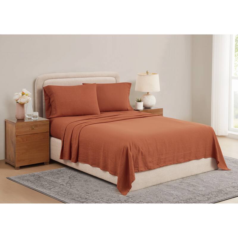 Brooklyn Loom 100% Natural Flax Linen 4-Piece Bed Sheet Set