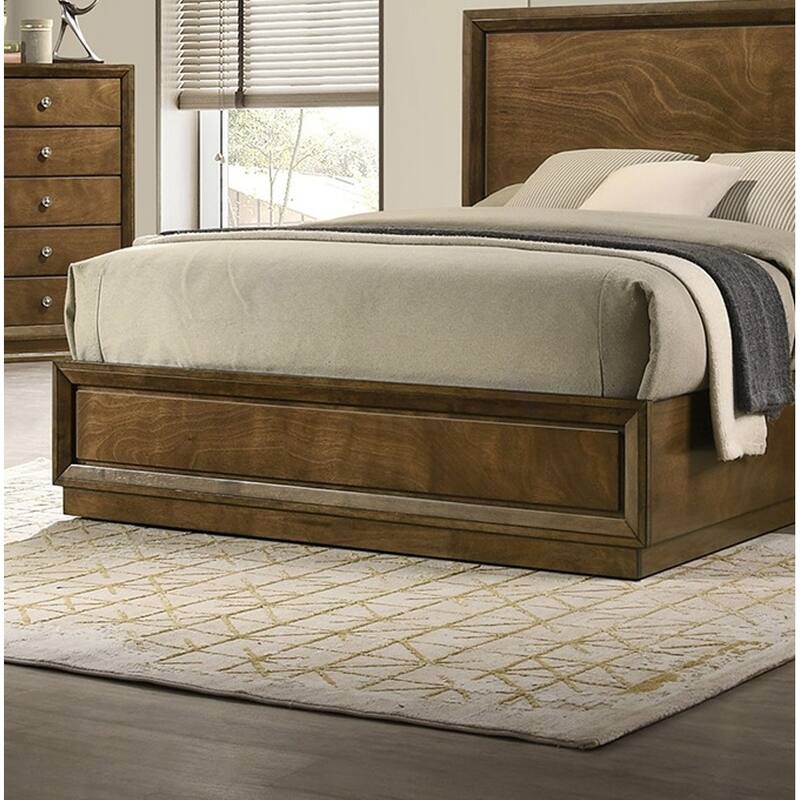 Queen Size Walnut Wooden Panel Bedframe with High Headboard