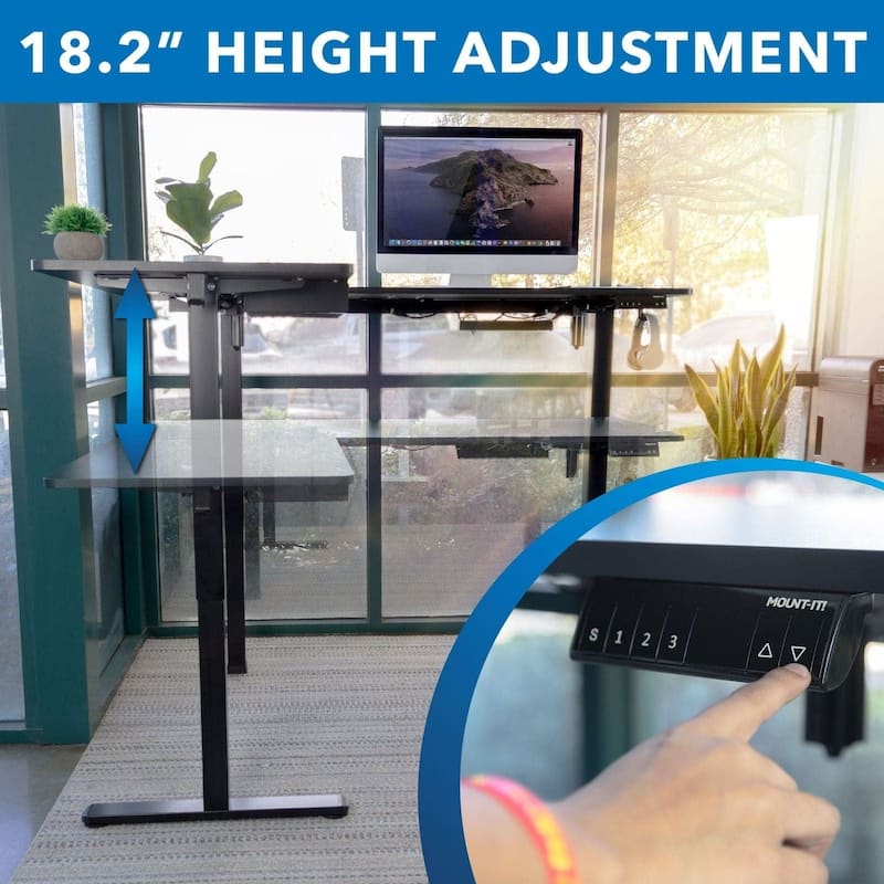 Mount-It! MI-15001 63"W L-Shaped Adjustable Particle Board Standing Desk, Black (MI-15001)