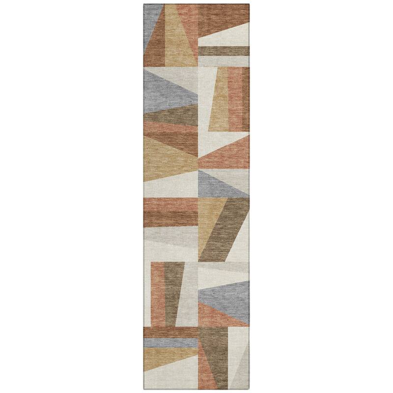 Machine Washable Indoor/ Outdoor Contemporry Mosaic Chantille Rug