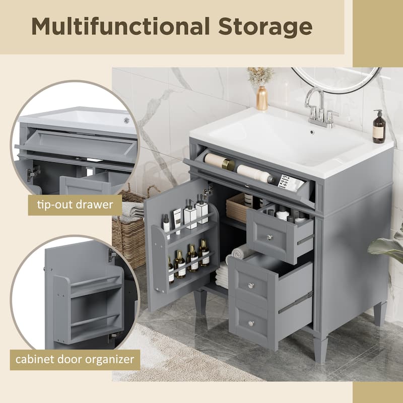 Modern Bathroom Vanity with Top Sink, 2 Drawers and a Tip-out Drawer