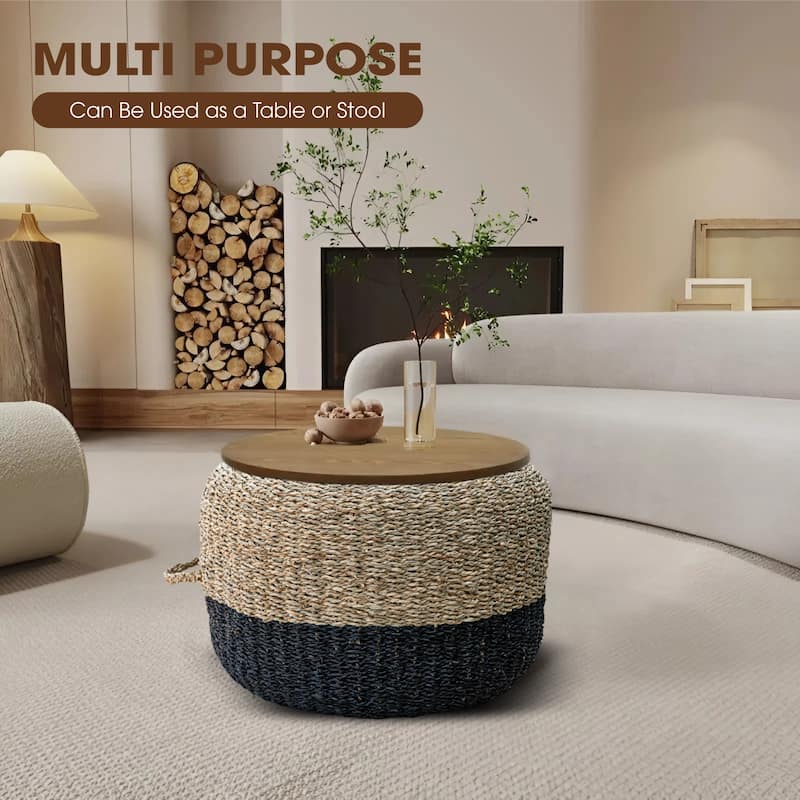 Made4Home Cera Round Natural Woven Accent Ottoman Pouf