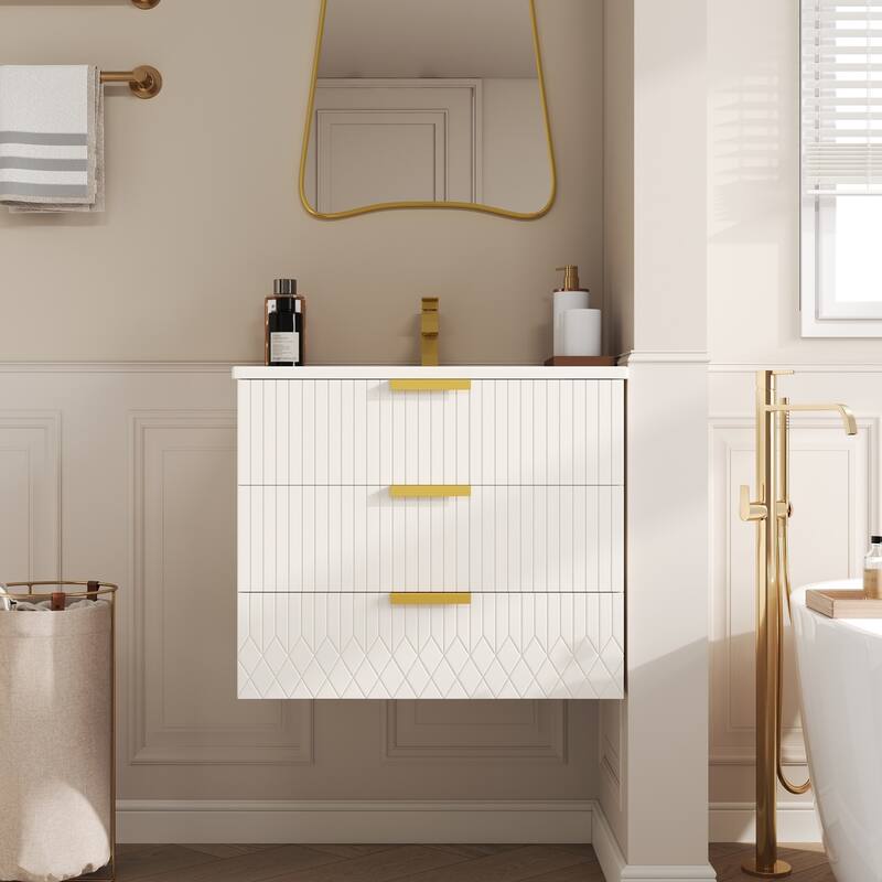 24'' Floating Bathroom Vanity with Single White Integrated Ceramic Sink - 24'' x 18.5'' x 20.1''