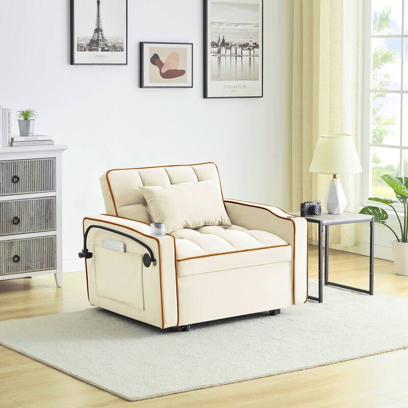 1 versatile foldable sofa bed in 3 lengths modern sofa sofa sofa velvet pull-out bed adjustable back and with USB port