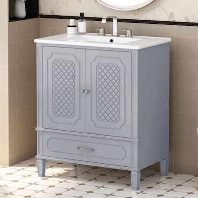 30" Bathroom Vanity with Sink Vintage Style, Multi-functional Storage Space, Door Shelf, Soft-closing Door