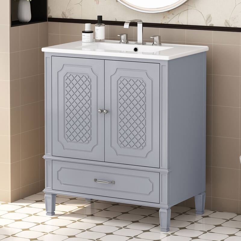 Bathroom Vanity with Sink Vintage Style,Multi-functional Storage Space - Grey