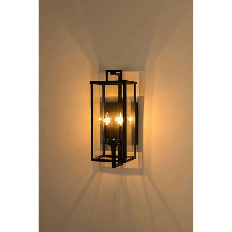 Matte Black Farmhouse Outdoor Wall Lantern Sconce - 3 Variants (16in 1-Light/22in 2-Light/27in 3-Light), Clear Glass, Wet Rated
