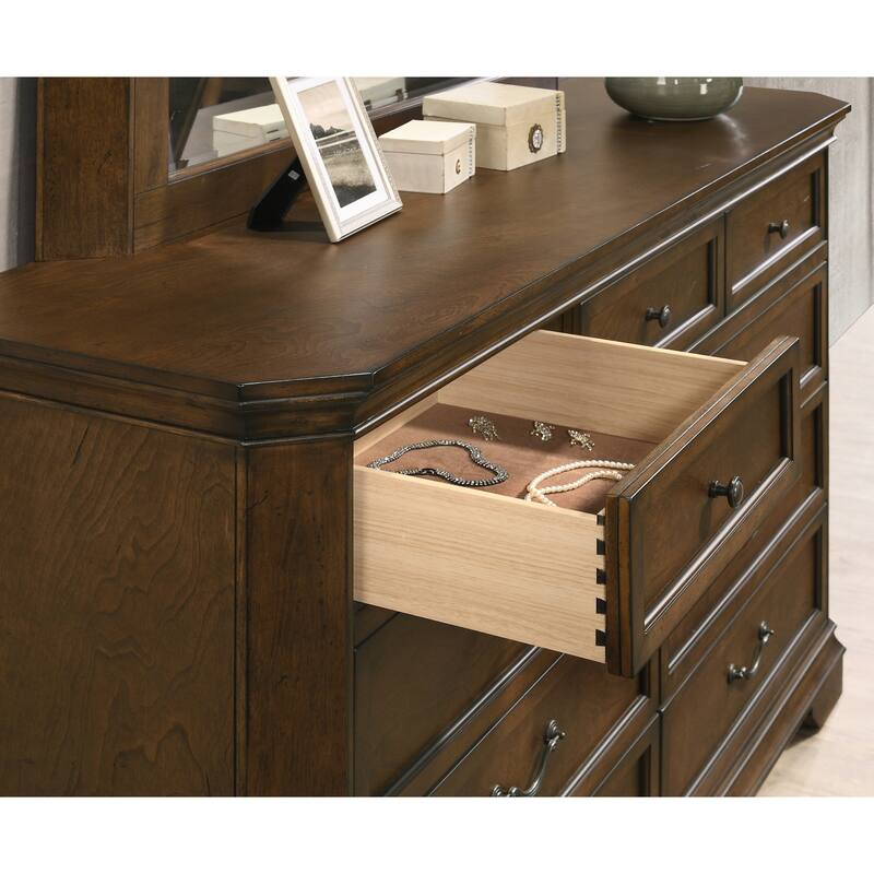Maderne Traditional Wood Panel Bed with Dresser, Mirror, Nightstand, Queen size
