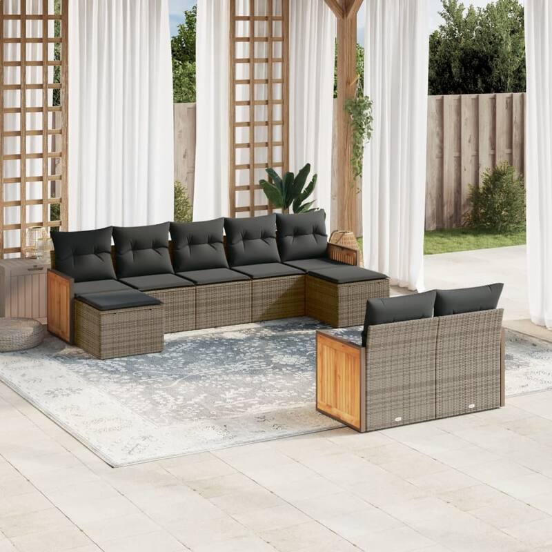 vidaXL Patio Sofa Set with Cushions Outdoor Conversation Furniture Poly Rattan