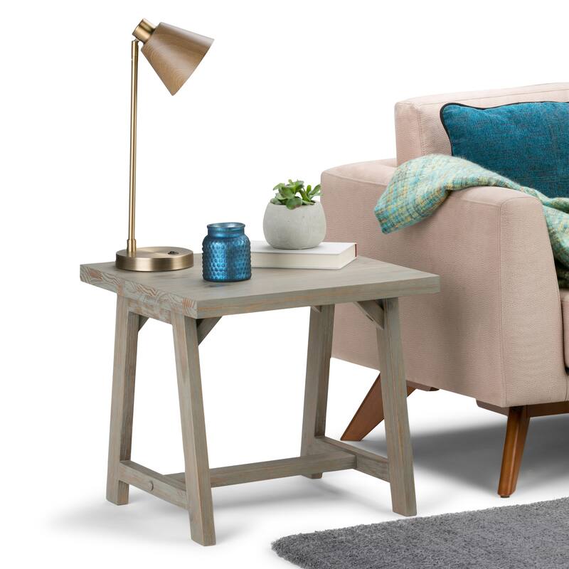 WYNDENHALL Hawkins Solid Wood 22-inch Square Retro Modern Side Table - 22 W x 22 D x 20 H - Distressed Grey