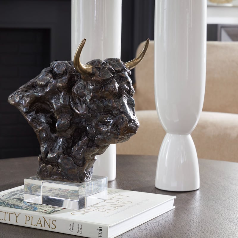 Bison Bust Tabletop Sculpture - 13.25" - Bronze and Gold