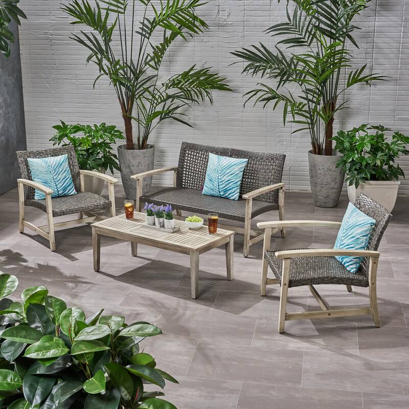 Hampton Outdoor 4-piece Acacia Chat Set by Christopher Knight Home