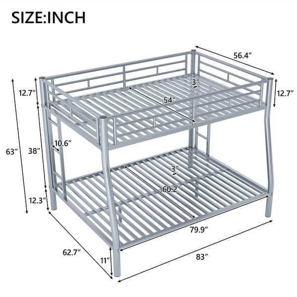 dimension image slide 3 of 6, Metal Bunk Bed with 2 Built-in Ladders, Twin XL Over Queen/Full XL Over Queen Heavy Duty Bunk Bedframe with Guardrails for Kids