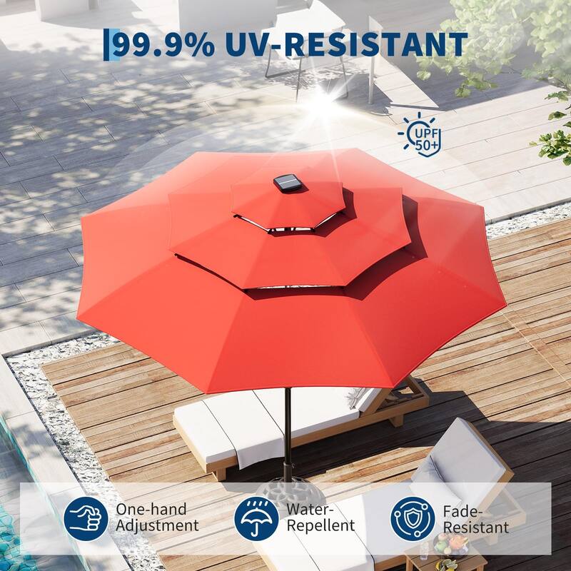 3-Tier Solar Patio Umbrella, with LED Lights and Vents