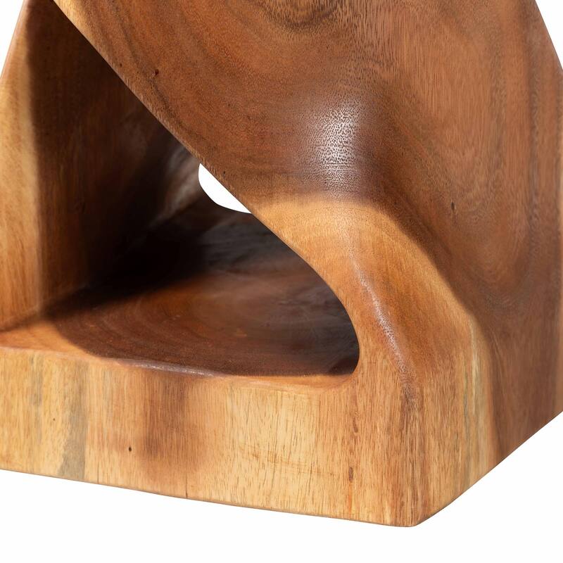 Rapha Hand-carved Suar Wood Side Table - Sculptural Accent Table with Twist Design, Modern Boho Style for Living Room or Bedroom
