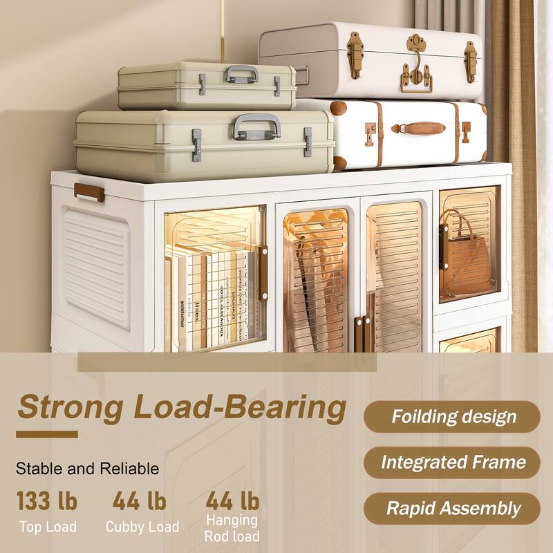 Portable White Wardrobe Closet: 12 Magnetic Doors, 12 Cubes, 2 Rods, 16 Hangers - Baby/Clothes Storage