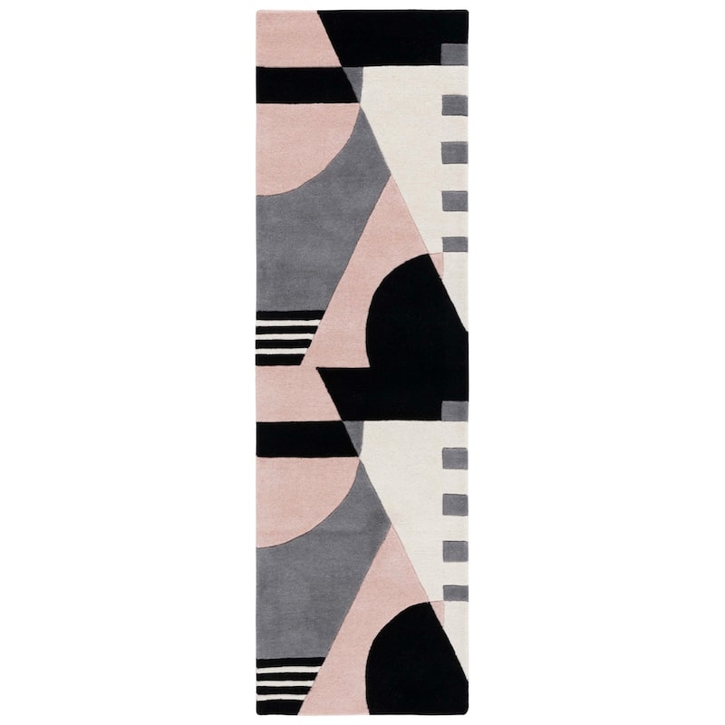 SAFAVIEH Handmade Rodeo Drive Willow Mid-Century Modern Abstract Wool - 2' 3" x 8' - Pink/Ivory - Runner
