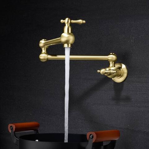 Pot Filler Faucet Wall Mount Double Handle Commercial Kitchen Sink Pot Filler Faucet Two Articulating Double Joint Swing Arm