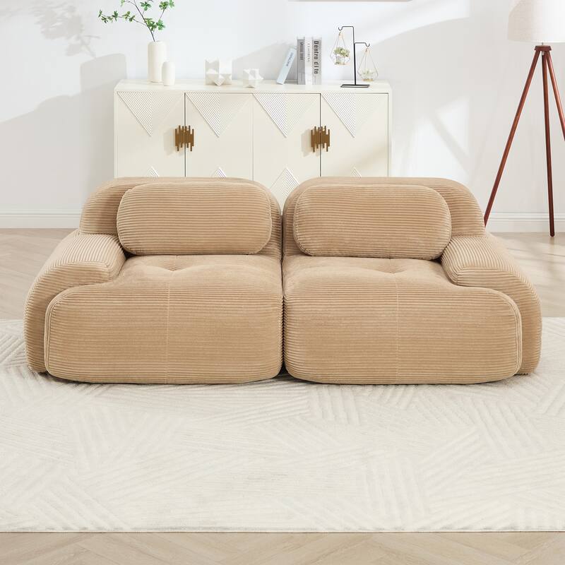 Camel Sectional Sofa Couch Modular Sofa Couch for Living Room, Rustic Loveseat 2-Seater Sofa Couch Settee - Camel