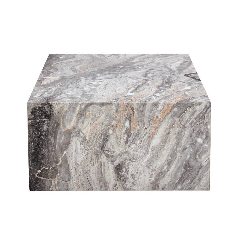 Modern Rectangular Coffee Table with Solid Base, Wooden Center Table with Imitation Marble Texture for Living Room