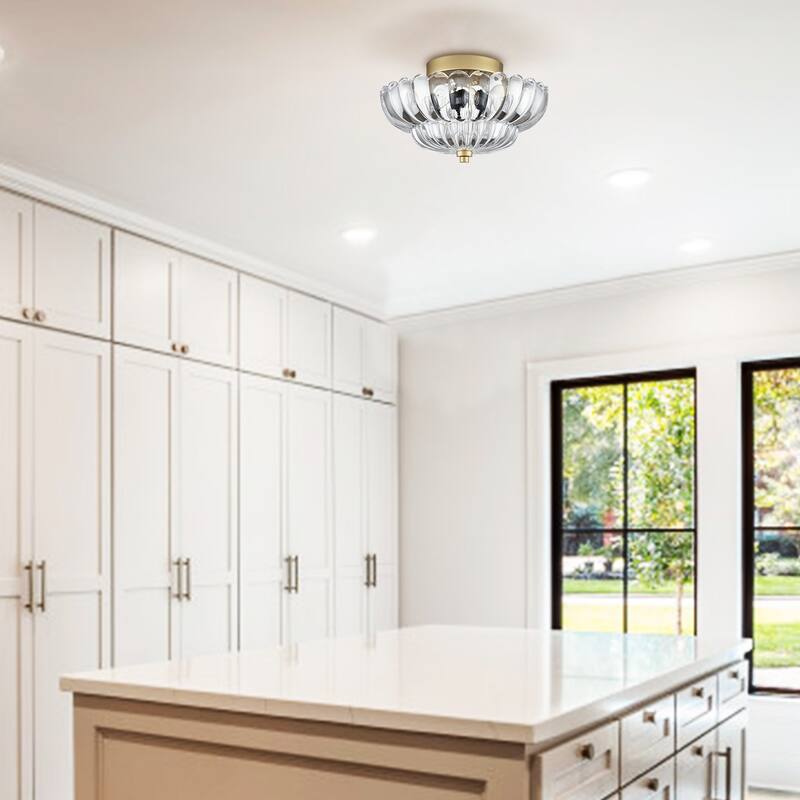 Bolero 3-light Modern Gold Metal with Scalloped Clear Glass Semi Flush Mount Ceiling Light