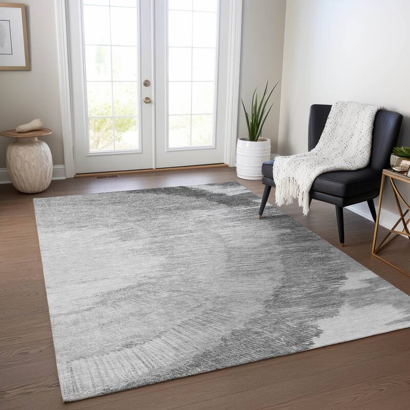 Machine Washable Indoor/ Outdoor Chantille Modern Burst Rug - Gray - 5' x 7'6"