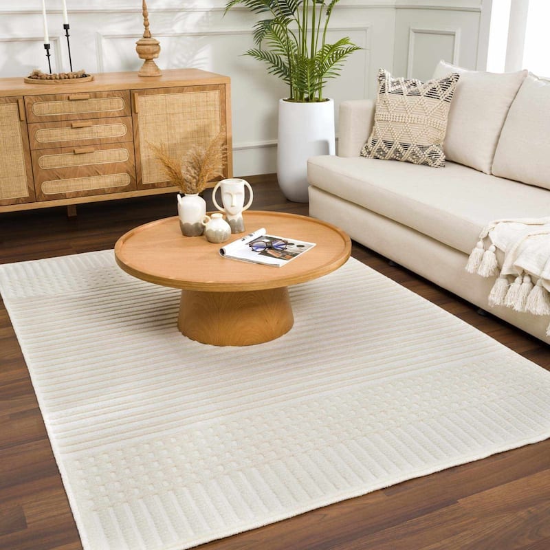 Hauteloom Rhun Living Room, Bedroom Machine Washable Area Rug - White, Off White - 2' x 2'10"