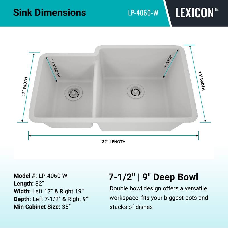 Lexicon Platinum Quartz 40/60 Double Bowl Kitchen Sink
