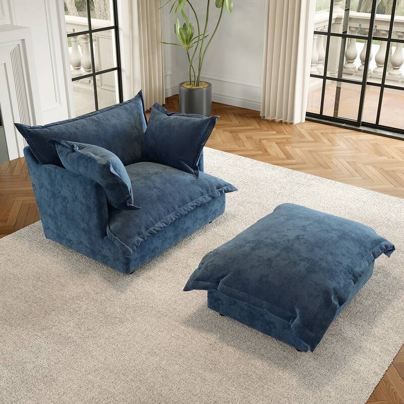 Modern Cloud Chaise Longue Accent Chair with Ottoman set