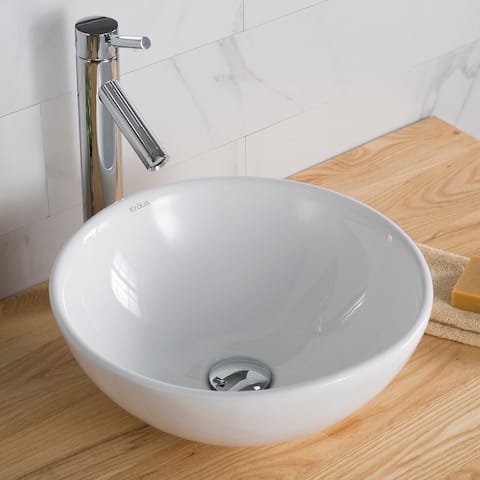 Kraus Elavo 16 inch Round Porcelain Ceramic Vessel Bathroom Sink