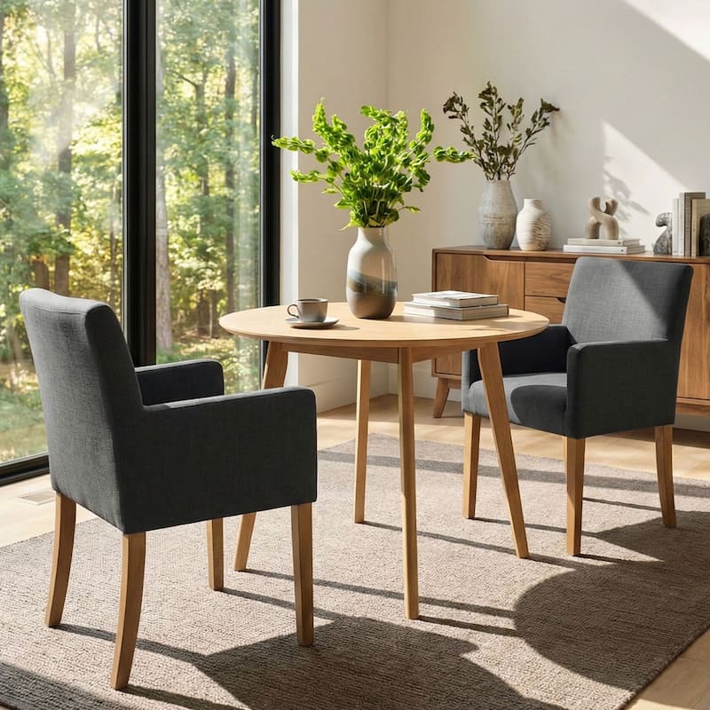 Linen Upholstered Armchair(Set of 2) - Black