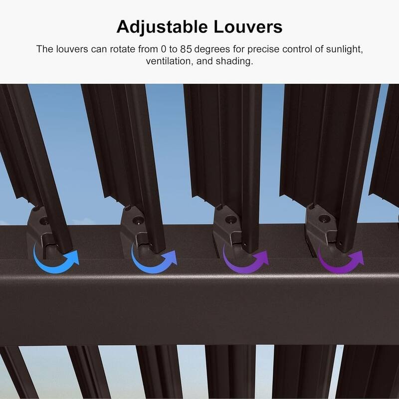 PURPLE LEAF Solar Louvered Pergola with LED String Lights Aluminum Outdoor Pergola with Adjustable Roof for Patio Garden