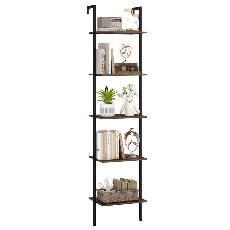 Rustic Brown Engineered Wood Ladder Bookshelf with Metal Frame - 17" x 12" x 70" - Rustic Brown