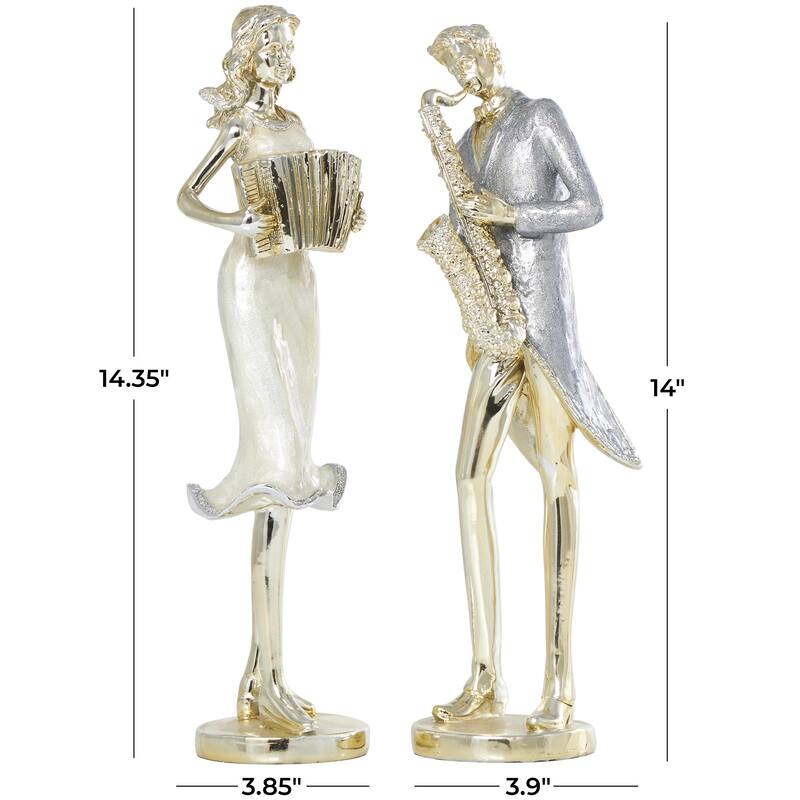 Resin Musician Decorative Sculpture with Accordion and Saxophone - Set of 2 Gold - Roche River Decor