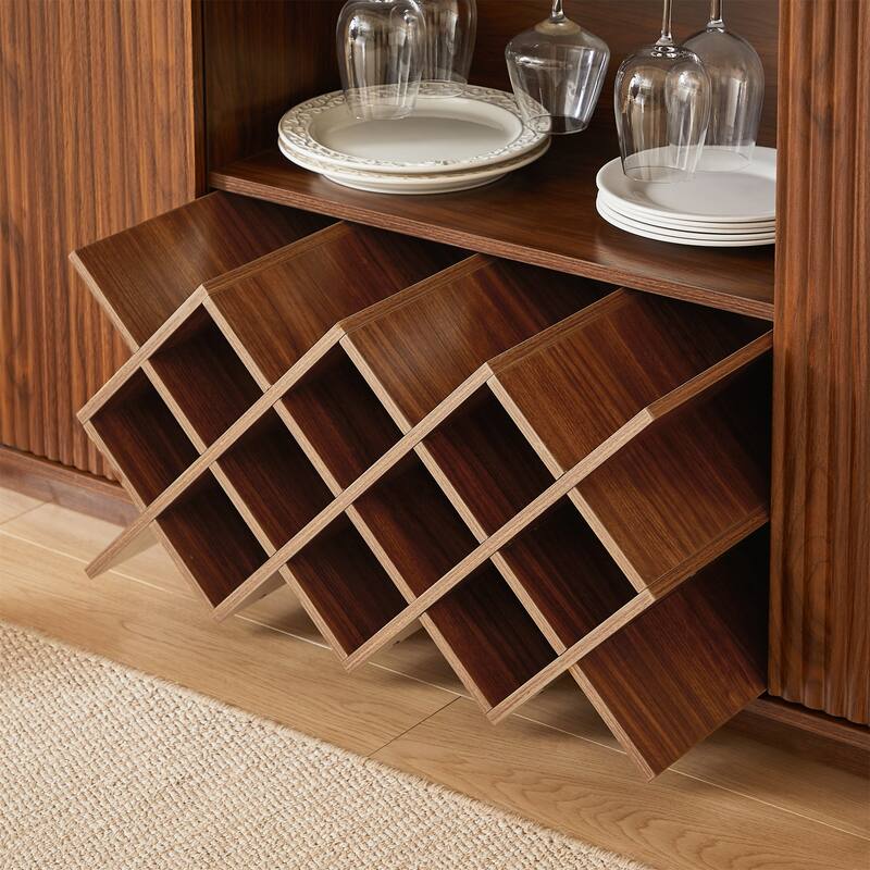 58" Modern Wavy Sideboard with Wine Rack, Glass Holder