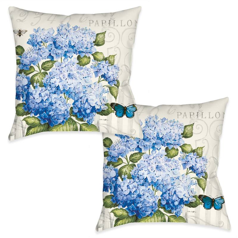 Laural Home Papillon Hydrangea Blue Indoor Decorative Pillow