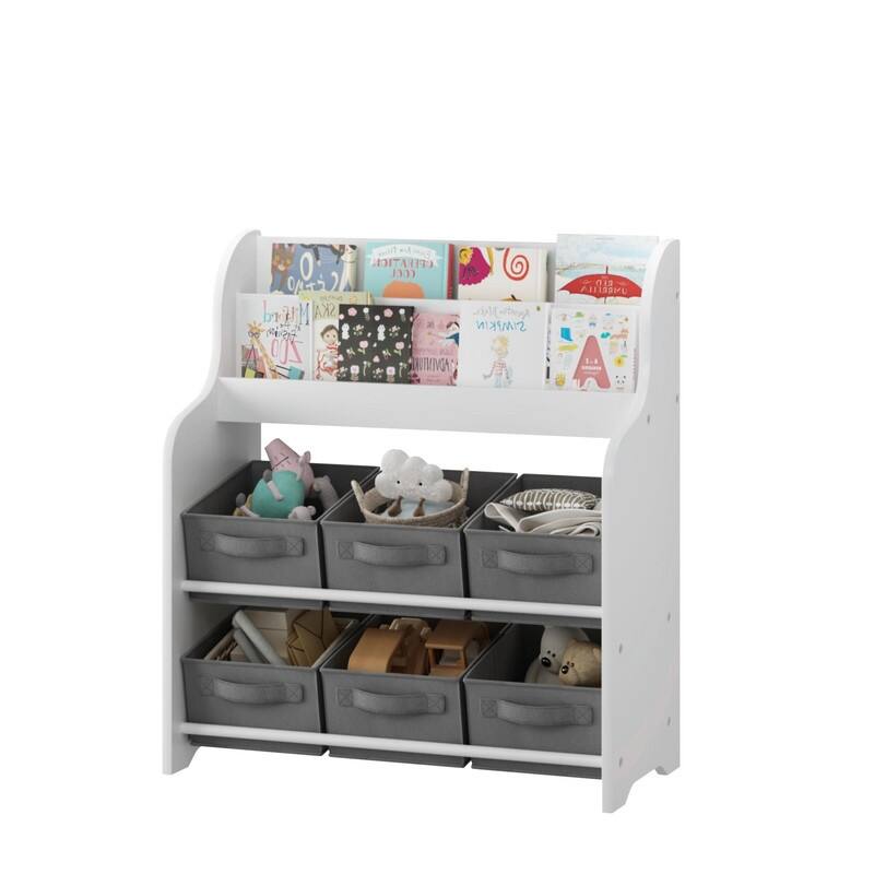 Kids Bookshelf with 6 Fabric Storage Bins