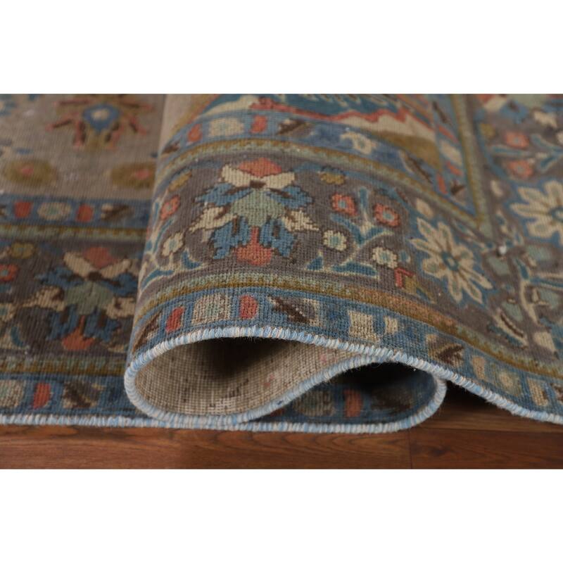 Brown Geometric Bakhtiari Persian Vintage Rug Handmade Wool Carpet - 6'9"x 9'4"